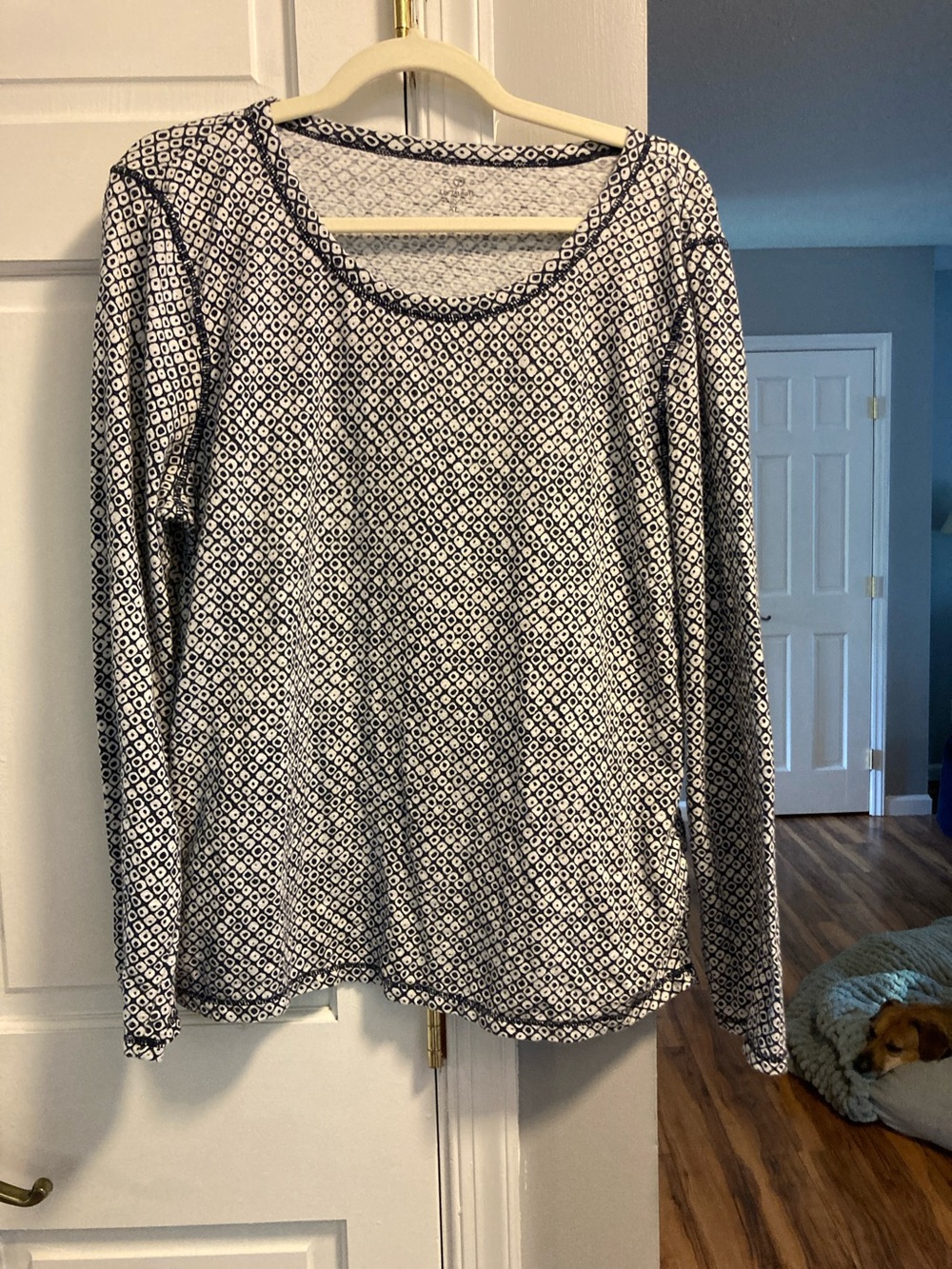 Talbots Blue and White Geometric Long Sleeve Tee